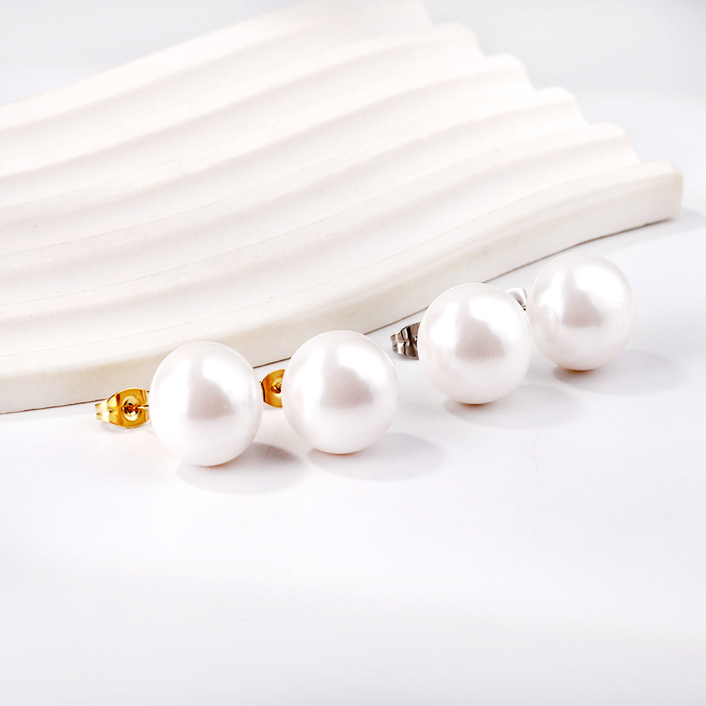 14mm flat white pearl stud earrings asonjewelry